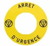 ETIQUETTE JAUNE ARRET D URGENCE DIA 60MM POUR DISPOSITIF CADENASSABLE ZBZ3605